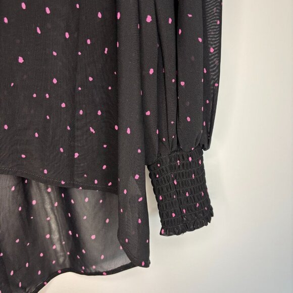 CAbi Impetuous Topper Women M Black Pink Polka Dot Lightweight Long Sleeve Sheer - Picture 5 of 7